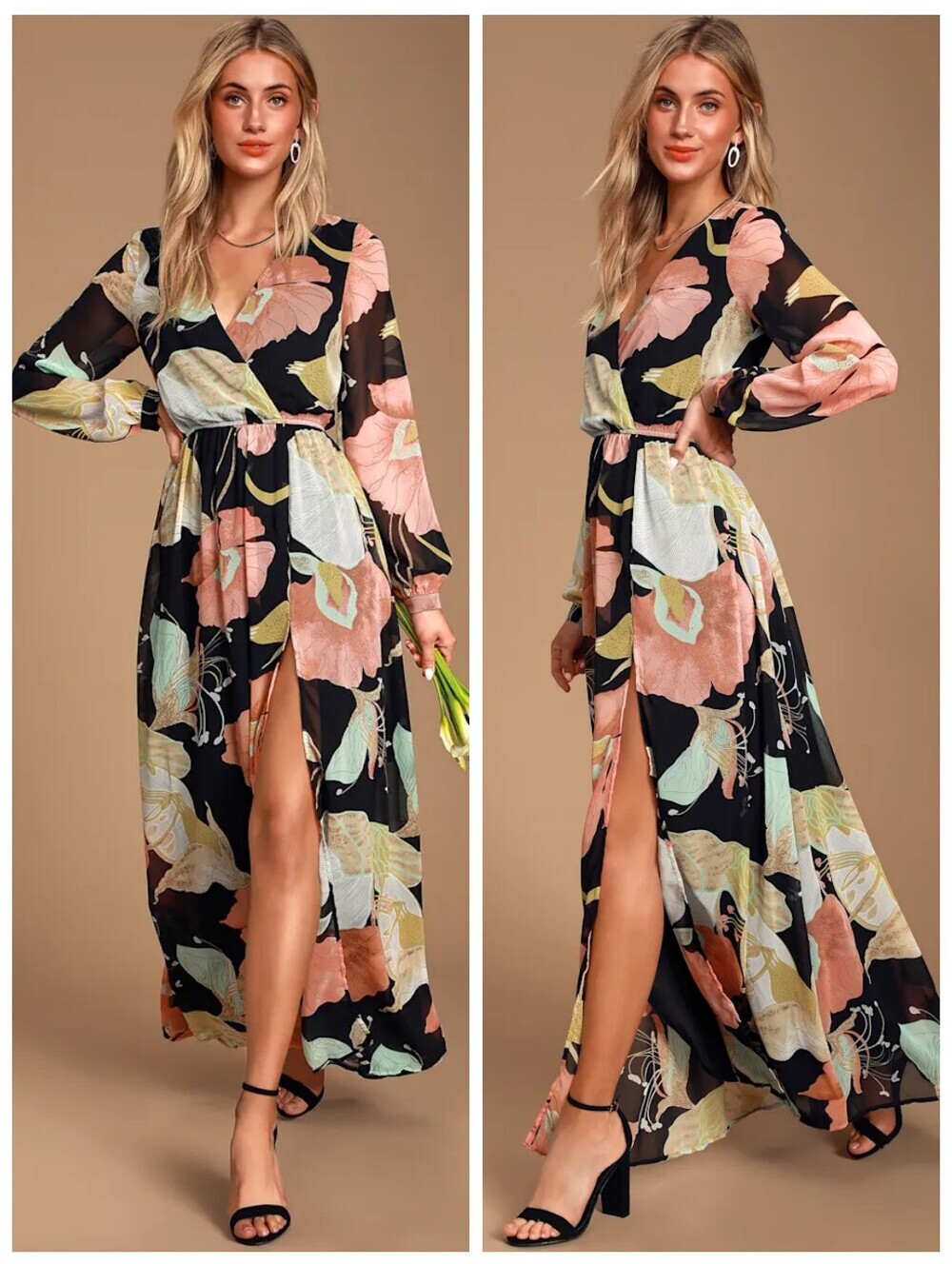 Lulus Wondrous Water Lilies Black Floral Print Maxi Dress